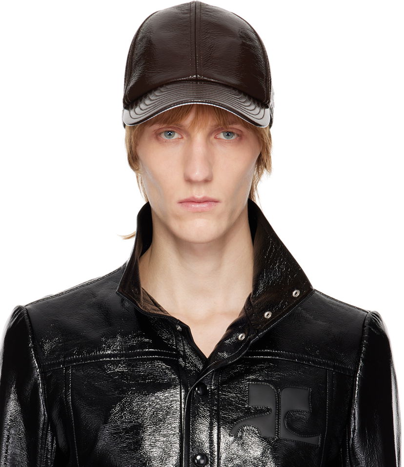 Kapa Courrèges Faux-Leather Logo Cap Rjava | PERACT002VY0003