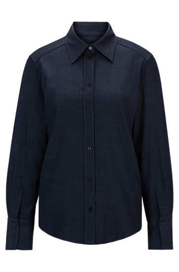Srajce BOSS Regular-Fit Denim-Effect Twill Blouse Mornarica | 50518443, 0