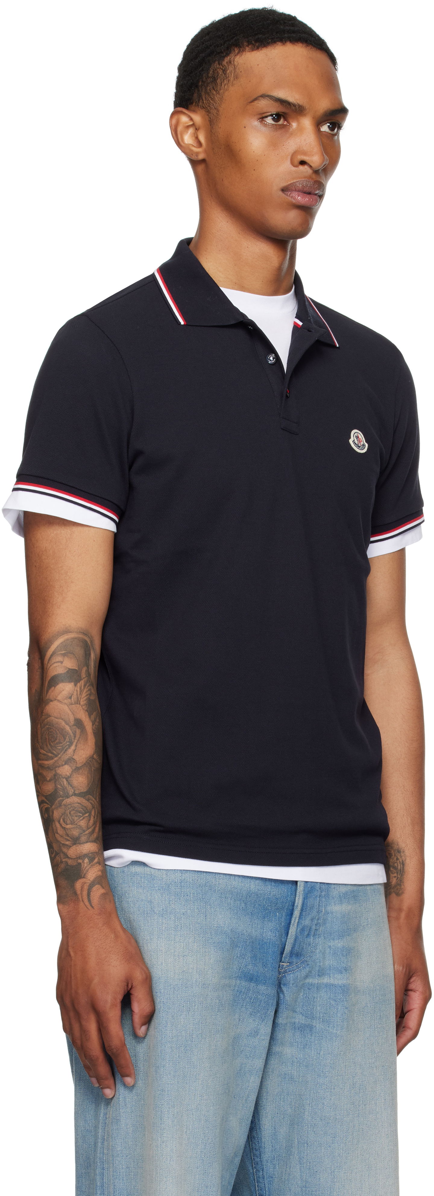 Polo majica Moncler Moncler Tricolor-Trimmed Cotton Piquet Polo Mornarica | K20918A7030084556, 1
