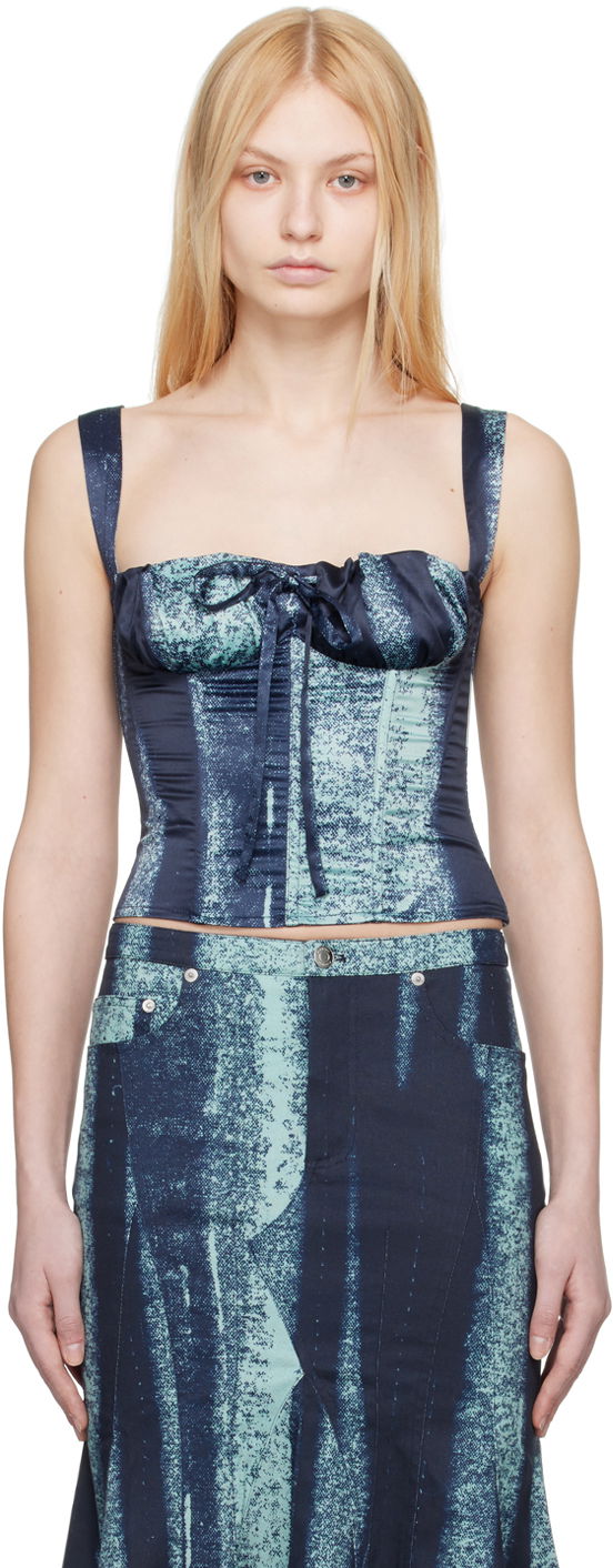 Majica brez rokavov Miaou Miaou Agnes Tie-Front Tank Top Modra | 7039SS1TRB