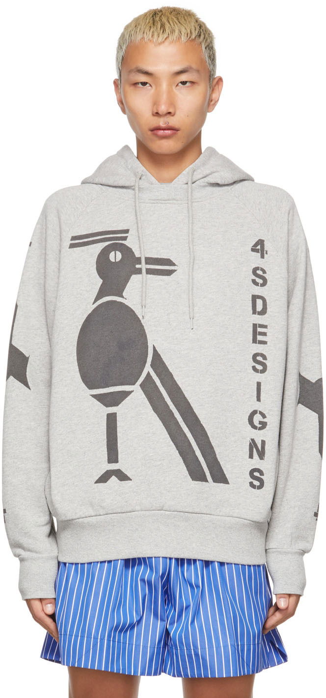 Pulover 4sdesigns Bird Stencil Print Hoodie Siva | S22/530