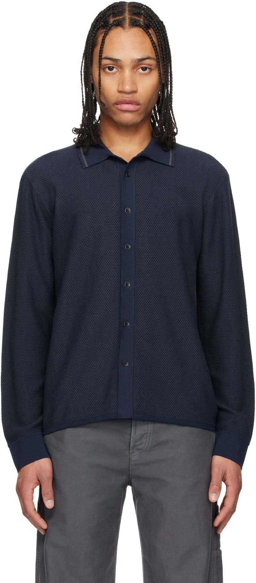 Pleteni pulover rag & bone Rag & Bone Harvey Knit Polo Shirt Mornarica | MBS24H040BC40