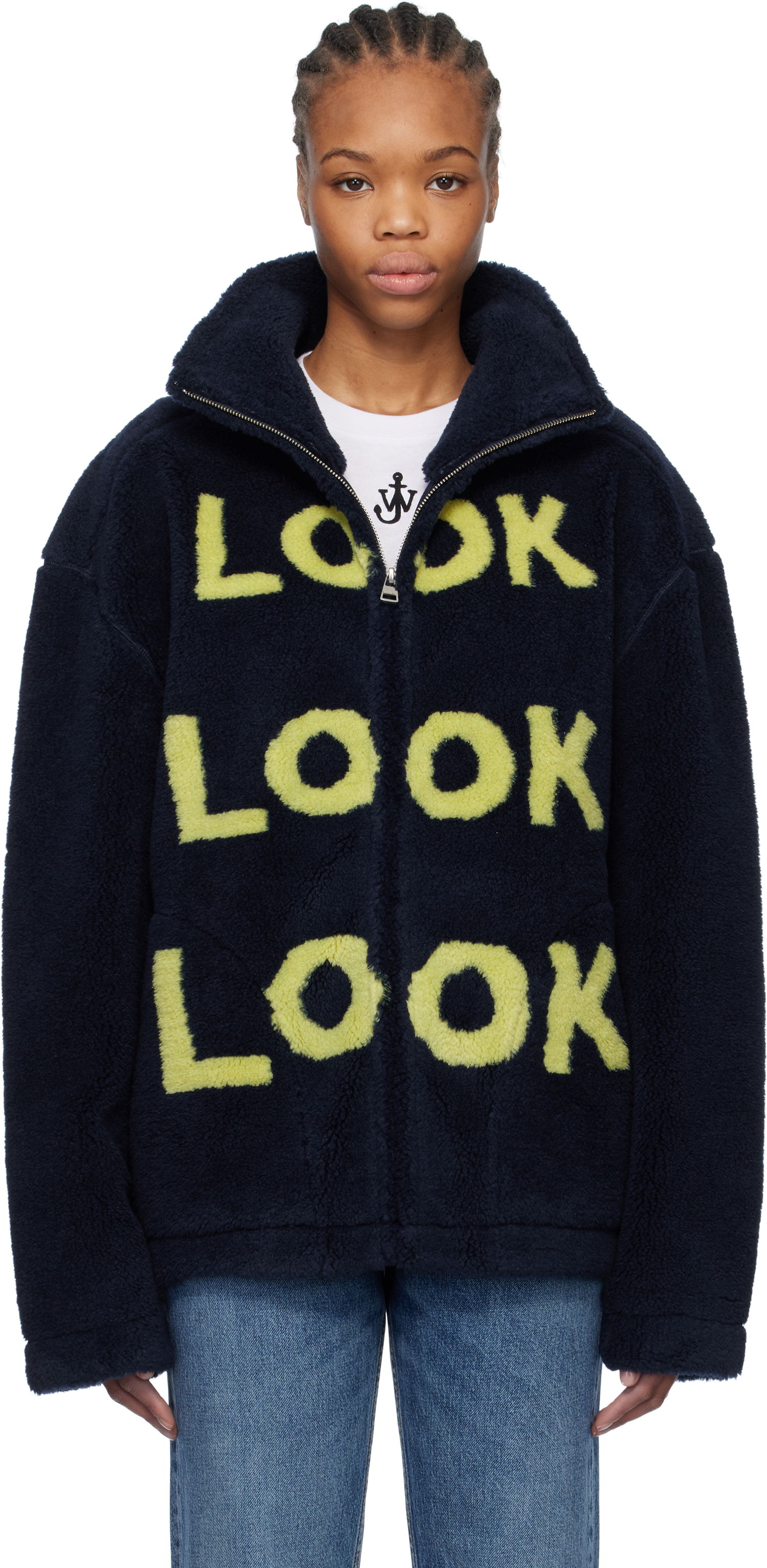 Bomber jakna JW Anderson JW Anderson 'Look Look Look' Fleece Zip-Up Jacket Mornarica | JK0375-PG1711, 0