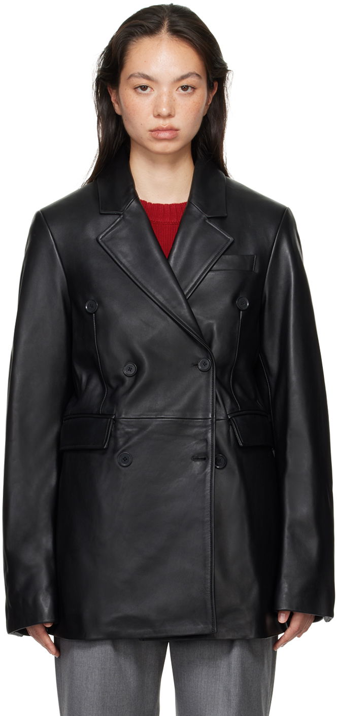 Jakna Loulou de Saison Loulou de Saison Benetra Double-Breasted Leather Blazer Črna | BENETRA