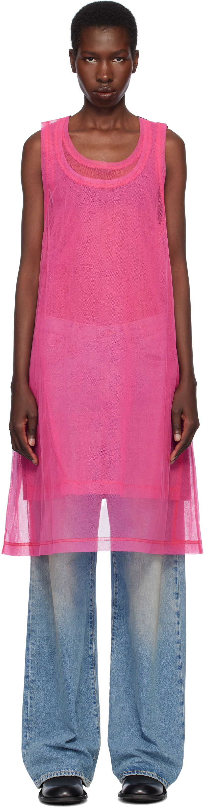 Majica brez rokavov Comme des Garçons Homme Plus Jersey & Nylon Tulle Tank Top Roza | PO-T027-051