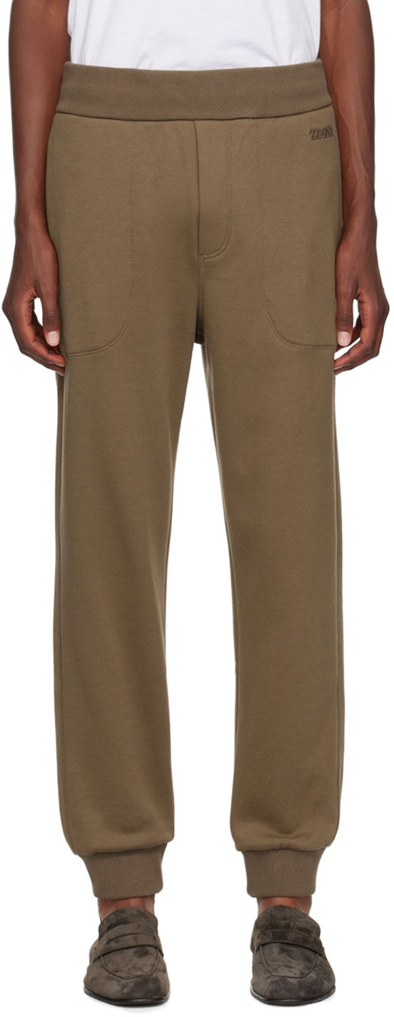 Trenirka ZEGNA Brown Embroidered-Logo Sweatpants Bež | N6N001830