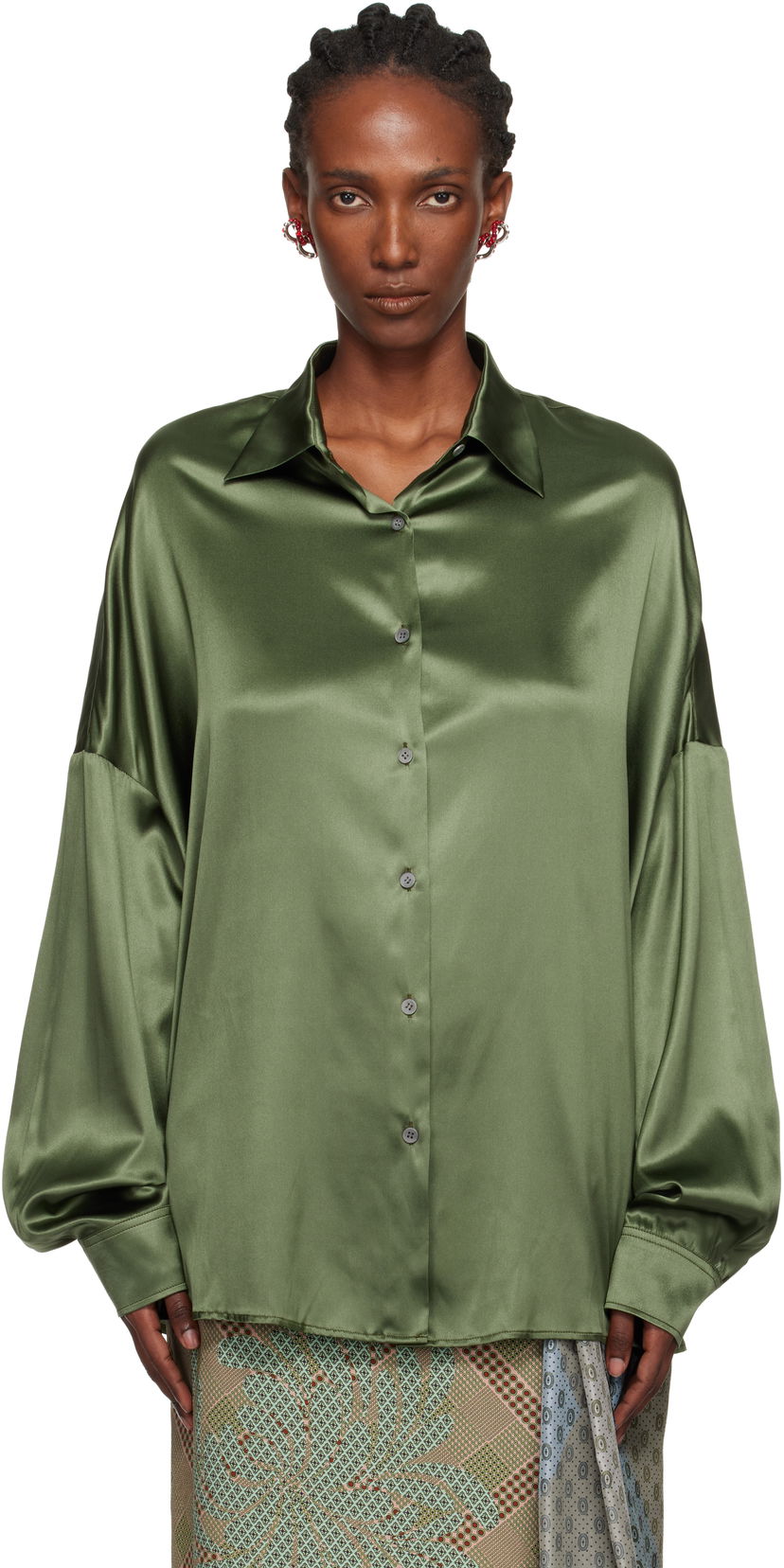 Srajce Dries Van Noten Dries Van Noten Oversized Silk Shirt Zelena | 252-010700-2032
