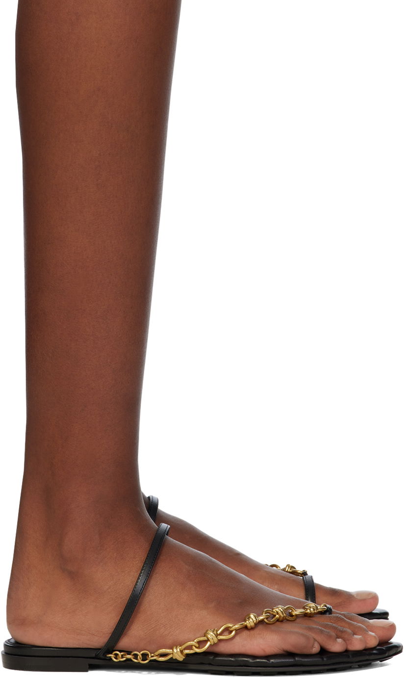 Superge in čevlji Bottega Veneta Leaf Flat Sandals Črna | 775510 V3H60