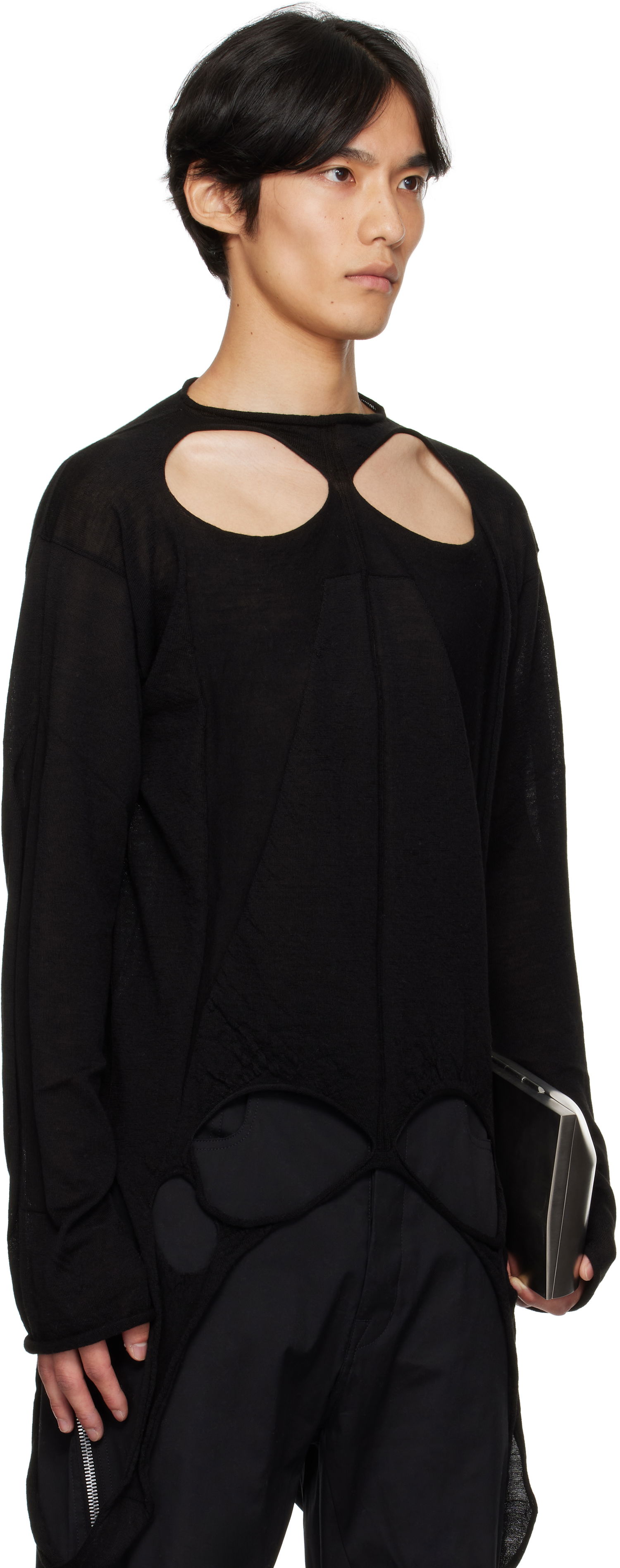 Pleteni pulover Rick Owens Rick Owens Concordians Slashed Pull Sweater Črna | RU02E1671 ML, 1