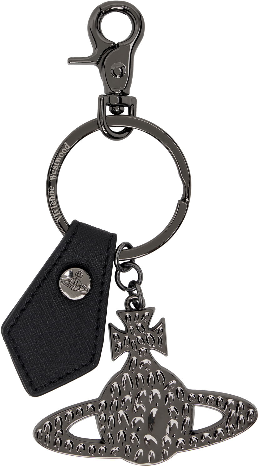 Obeski za ključe Vivienne Westwood Vivienne Westwood Hammered Orb Keyring with Saffiano Leather Tag Črna | 8203012GU-OM0014-