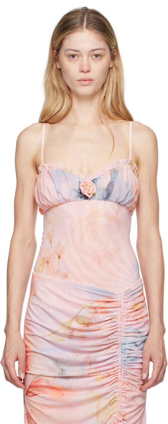 Bodi GUIZIO GUIZIO Adelpha Floral-Print Ruched Bodysuit Roza | P24D02K067, 0
