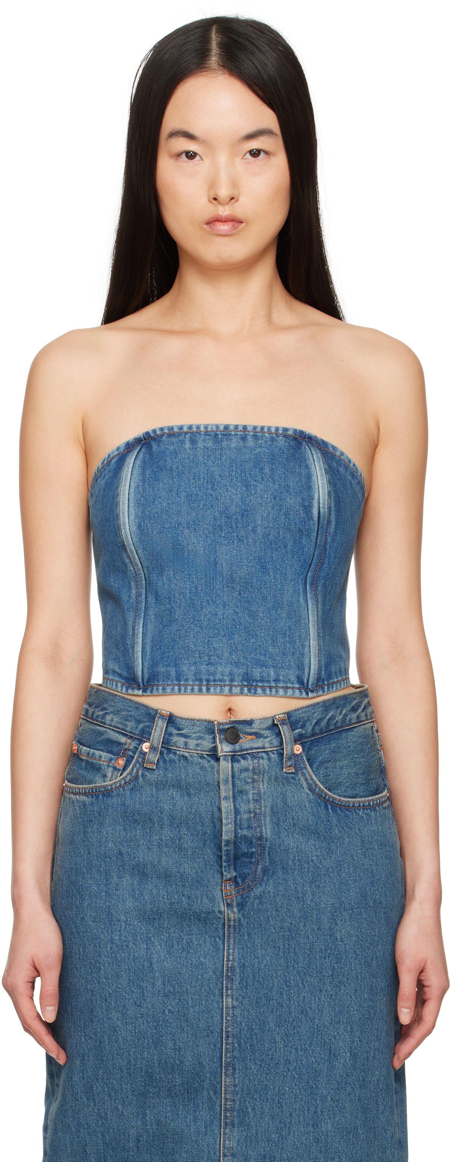Krila WARDROBE.NYC WARDROBE.NYC Denim Tube Top Modra | W1078PC, 0