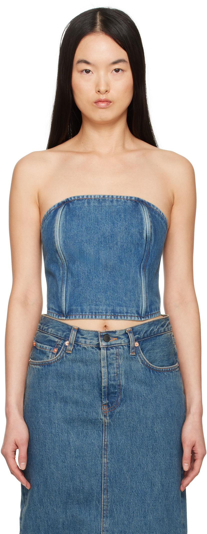 Krila WARDROBE.NYC WARDROBE.NYC Denim Tube Top Modra | W1078PC