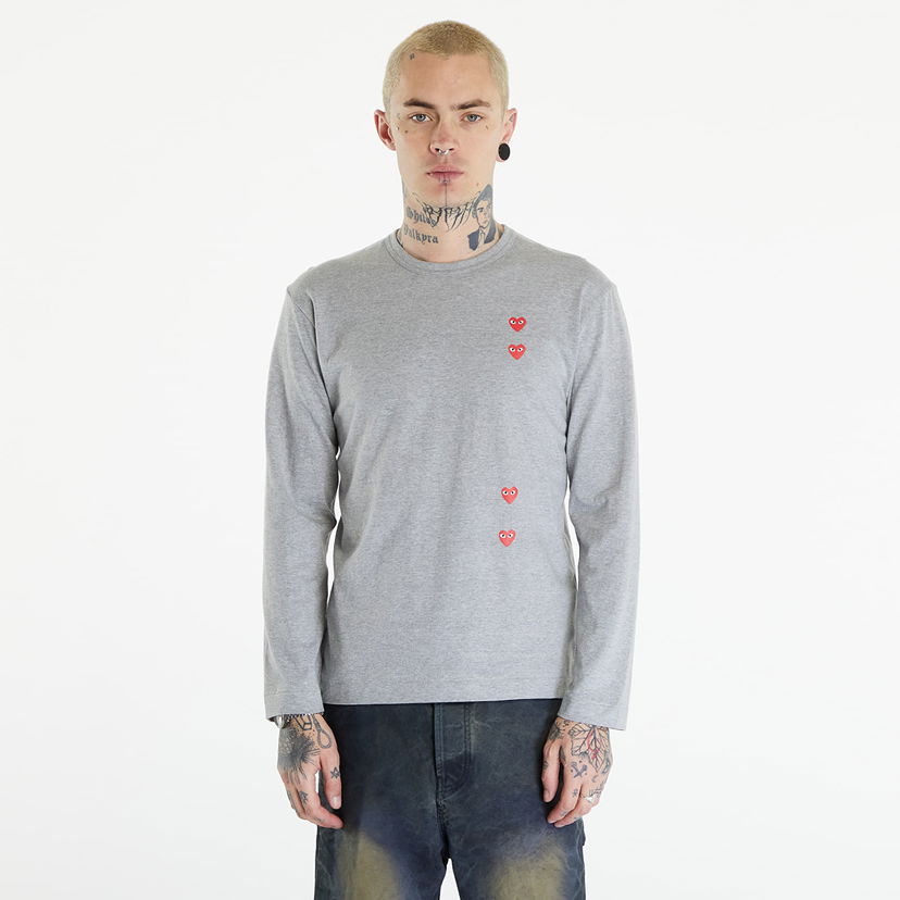 Majica Comme des Garçons PLAY Long Sleeve Logo Print T-Shirt UNISEX Grey Siva | AXT339 grey