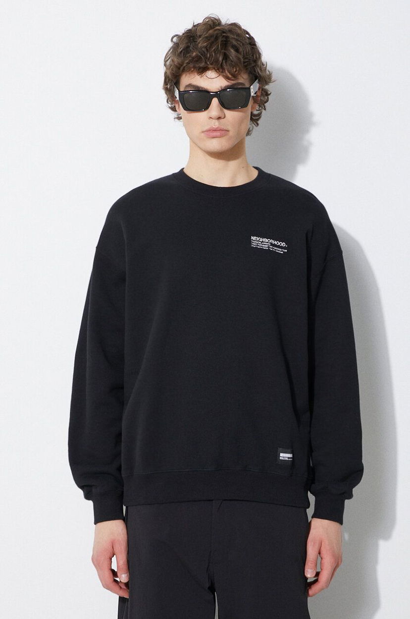 Pleteni pulover Neighborhood NEIGHBORHOOD Plain Crewneck Sweatshirt Črna | 241FPNH.CSM01
