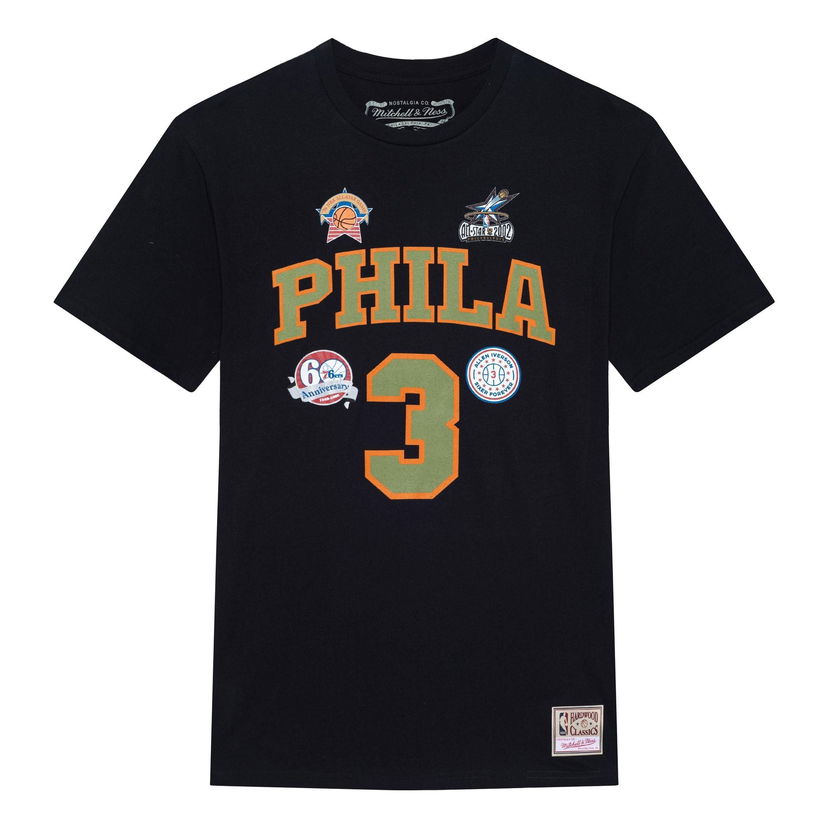 Majica Mitchell & Ness Philadelphia 76ers 'Allen Iverson 3' Script T-Shirt Črna | BNN3DP22083-P76BLCKAIV