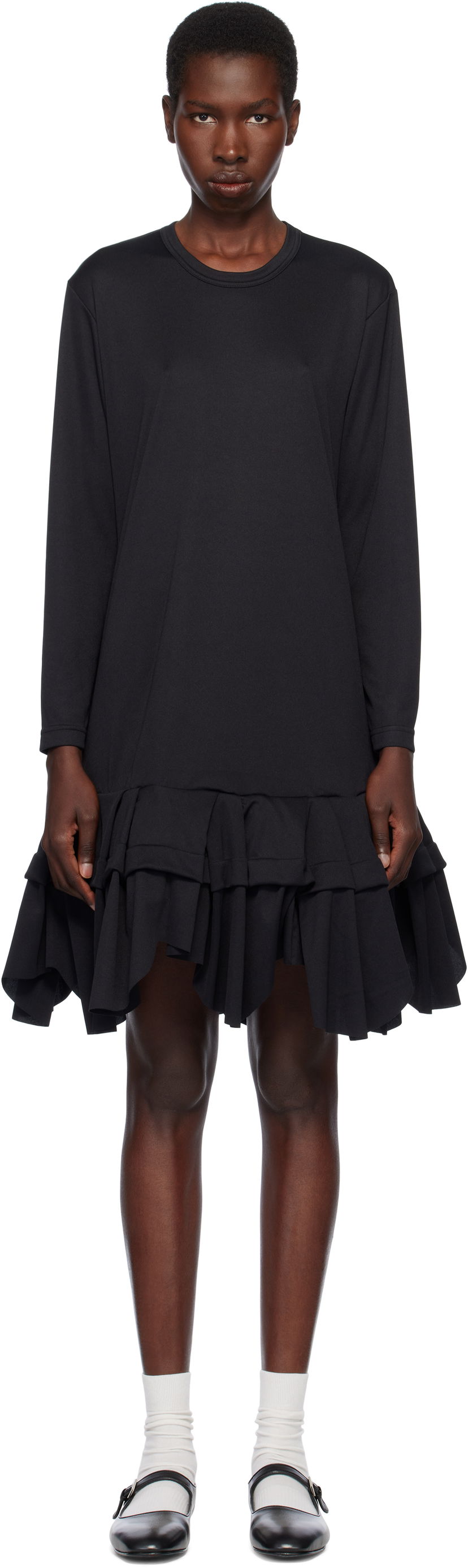 Obleke Comme des Garçons Comme des Garçons Midi Dress with Ruffles Črna | RO-T009-051-1