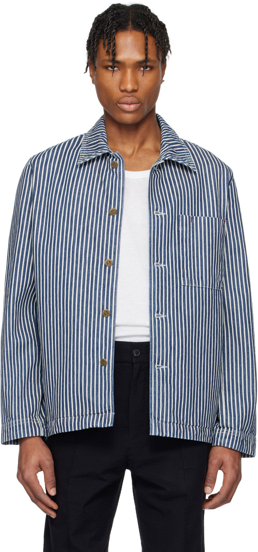 Srajce A.P.C. A.P.C. Raphael Striped Denim Jacket Modra | COHHG-H32001