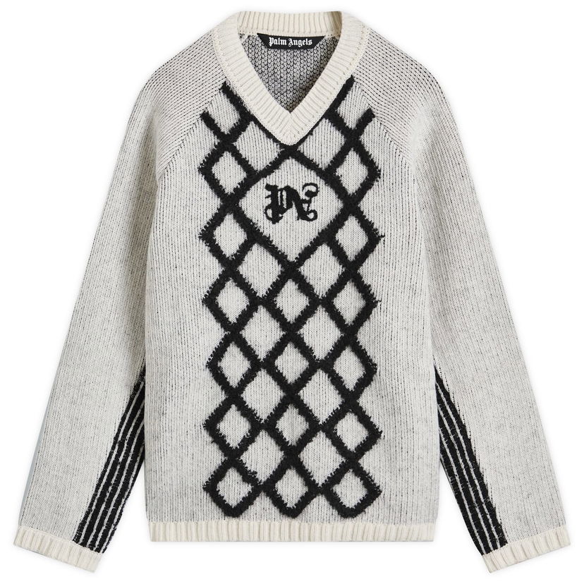 Pleteni pulover Palm Angels V-Neck Knit Large Bela | PMHD015F24KNI0020310