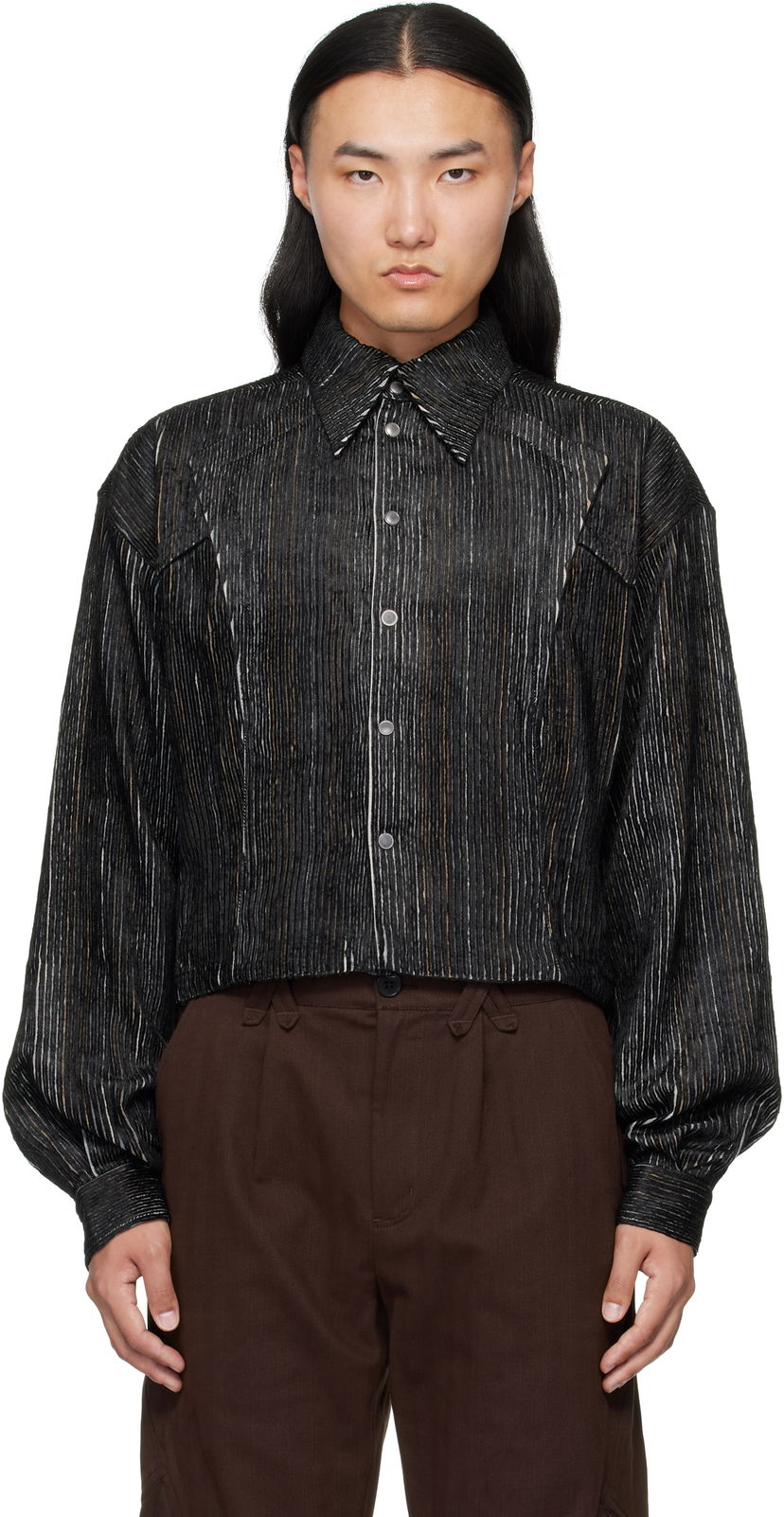 Srajce KIKO KOSTADINOV Kiko Kostadinov Kraner Striped Cropped Shirt Črna | KKAW25SH01-53