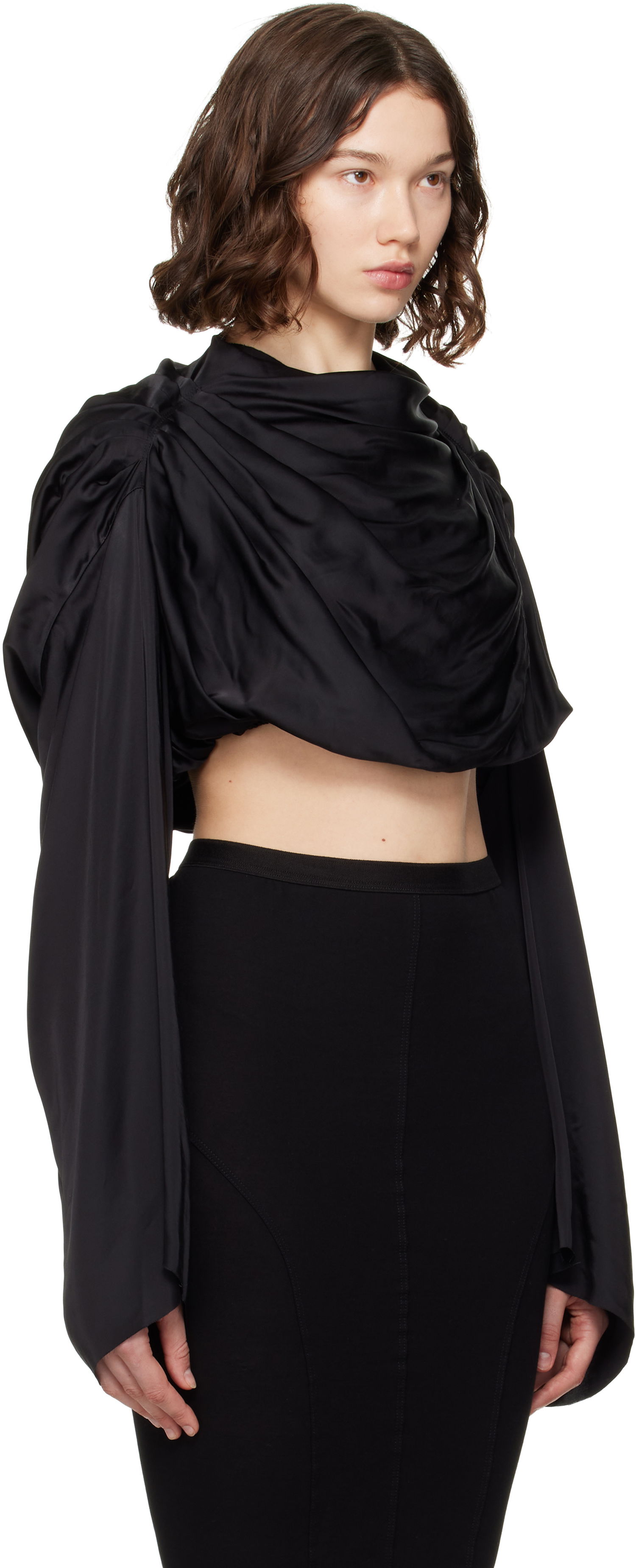 Krop-top Rick Owens Rick Owens Hollywood Claudette Draped Crop Top Črna | RO01E7264 SCH, 1