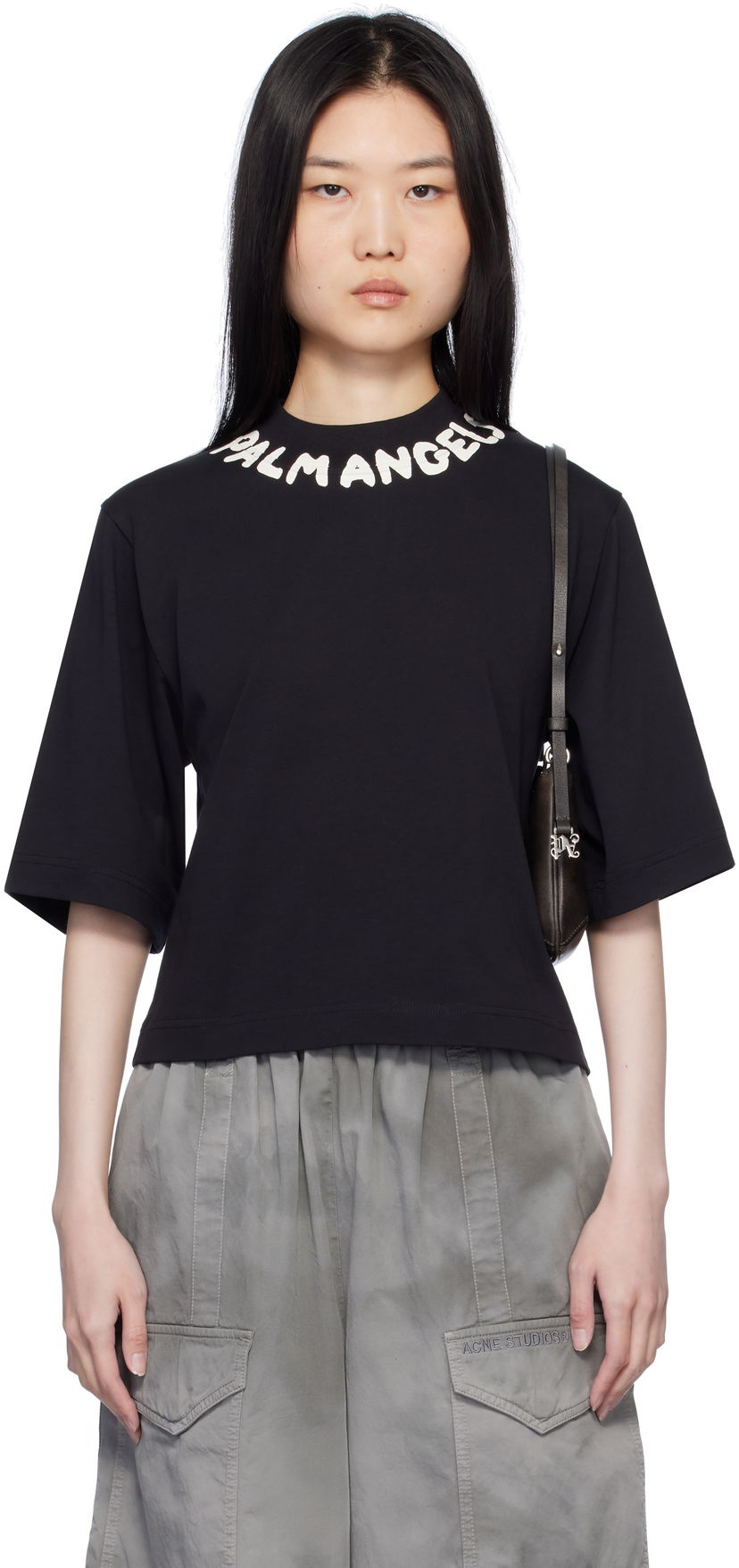 Majica Palm Angels Cropped Logo T-Shirt Črna | PWAA020S25JER0031003