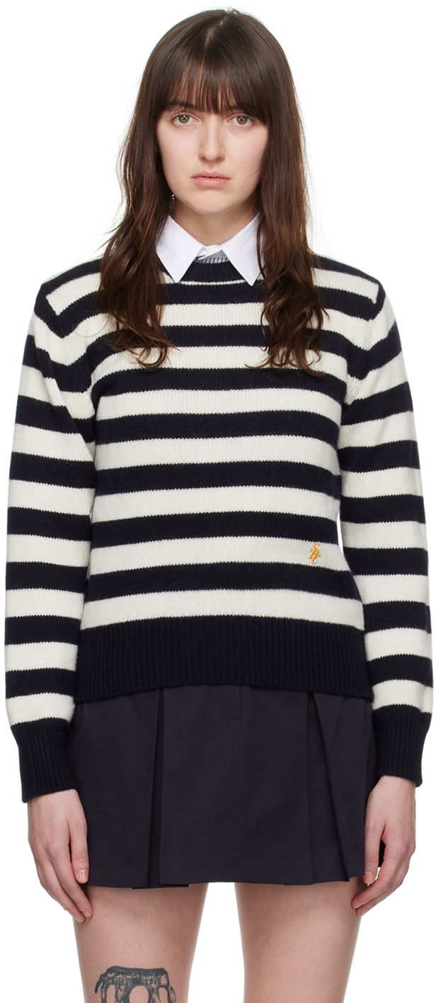 Pleteni pulover Sporty & Rich 'SRC' Sweater "Navy & Off-White" Bež | CRAW2387OS