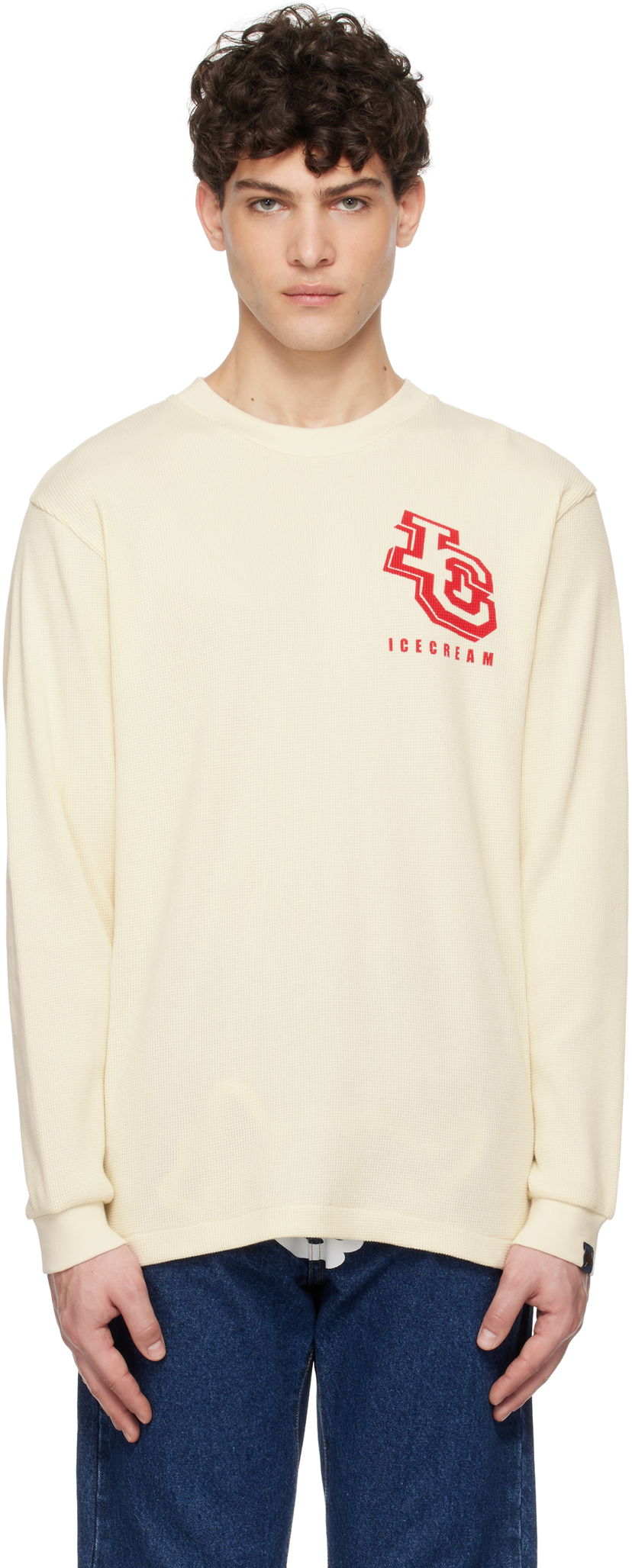 Pleteni pulover BBC IceCream ICECREAM Waffle Long Sleeve T-Shirt with Logo Bež | IC24454