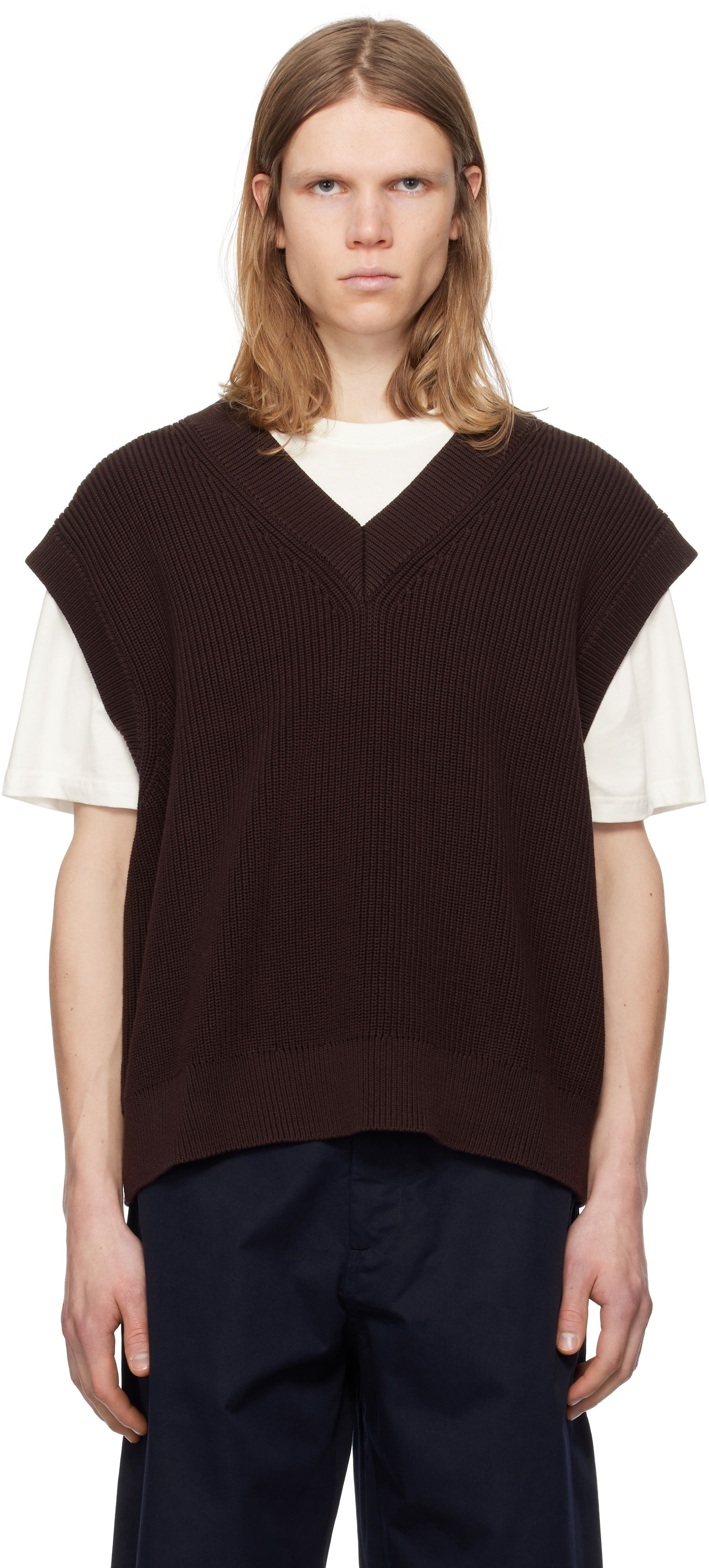 Pleteni pulover Studio Nicholson Studio Nicholson 5GG Knit Vest Rjava | CULKIN SNM - 1305, 0
