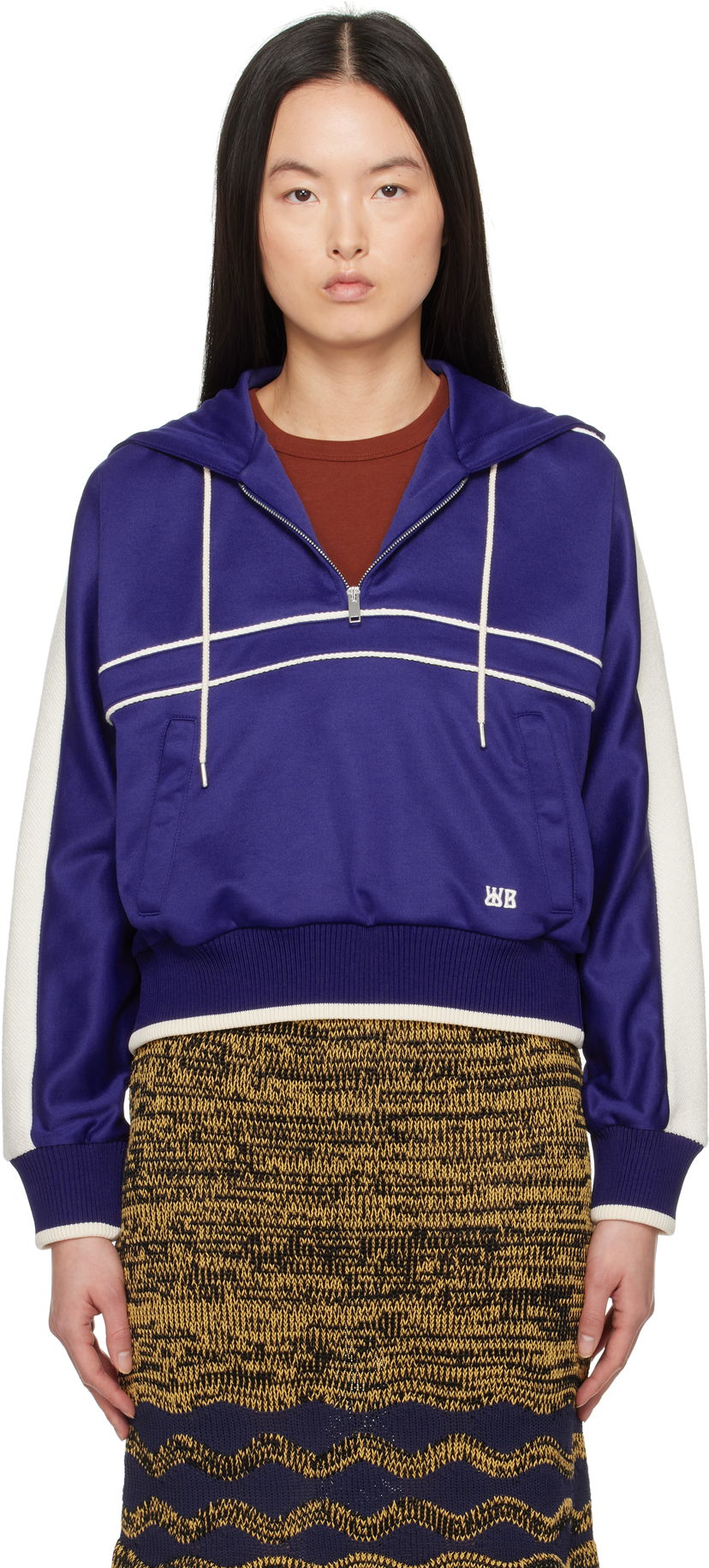 Pulover Wales Bonner Wales Bonner Mantra Cropped Half-Zip Hoodie Lila | WS25JE34-JE10-599