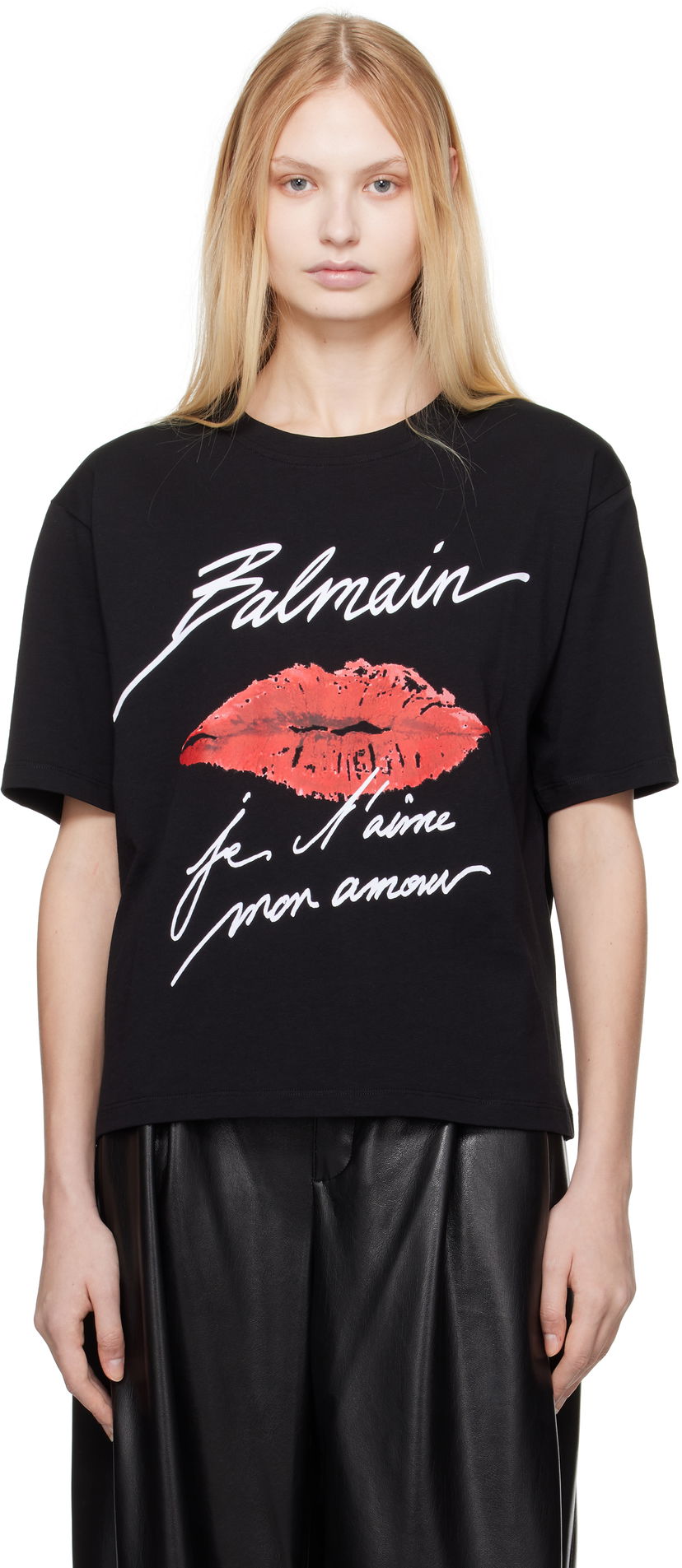 Majica Balmain Balmain Short-Sleeved Kiss Print T-Shirt Črna | EF1EG110GE45