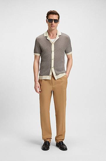 Pleteni pulover BOSS Regular-Fit Knitted Cotton Cardigan Bež | 50543163, 1