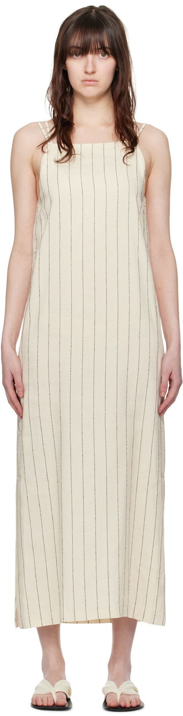 Obleke Loulou de Saison Loulou de Saison Etta Striped Midi Dress Bež | ETTA