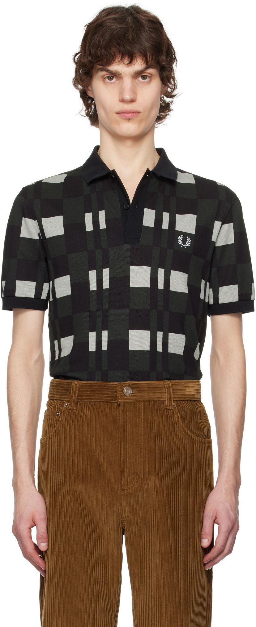 Polo majica Fred Perry Fred Perry Split Chequerboard Polo Črna | M8691
