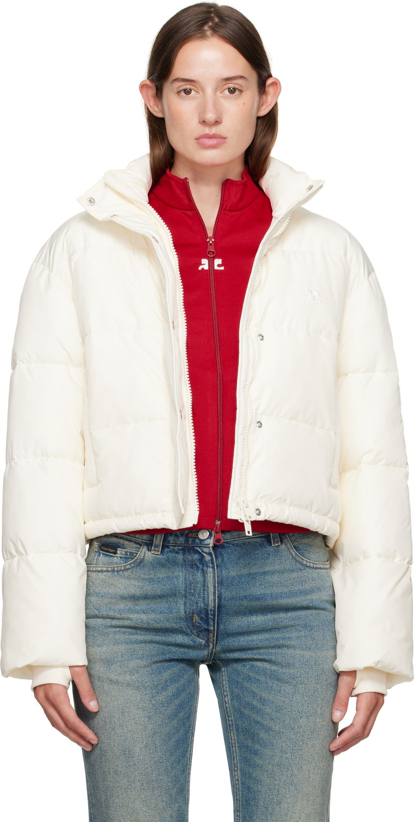 Puhovka Courrèges Courrèges Cropped Puffer Jacket Bela | 323CMA106PL0112