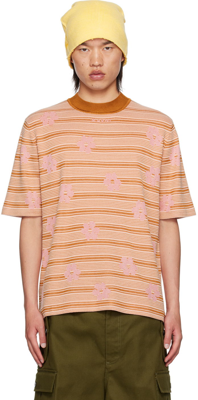 Majica Marni Striped Floral T-Shirt Roza | GCMG0409EQ UFC324