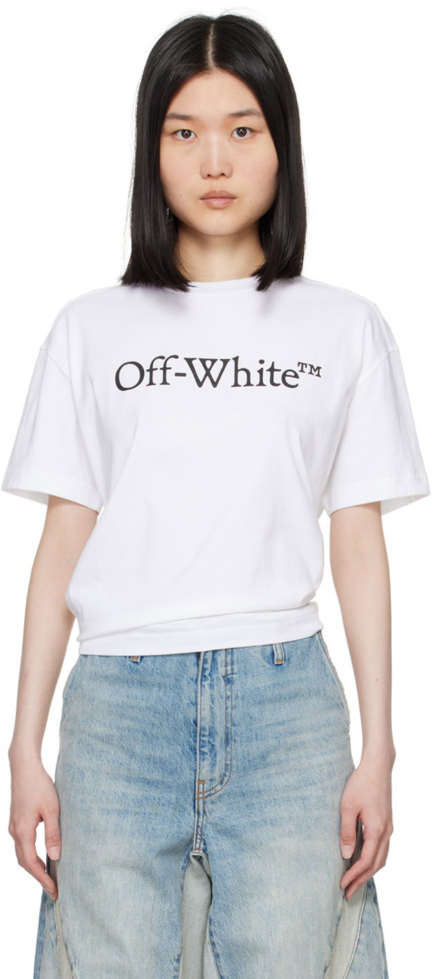 Majica Off-White White Big Bookish Skate T-Shirt Bela | OWAA089C99JER0030110