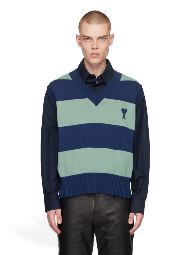 Pleteni pulover AMI SSENSE x Vest Mornarica | SPUKS709.016.4004