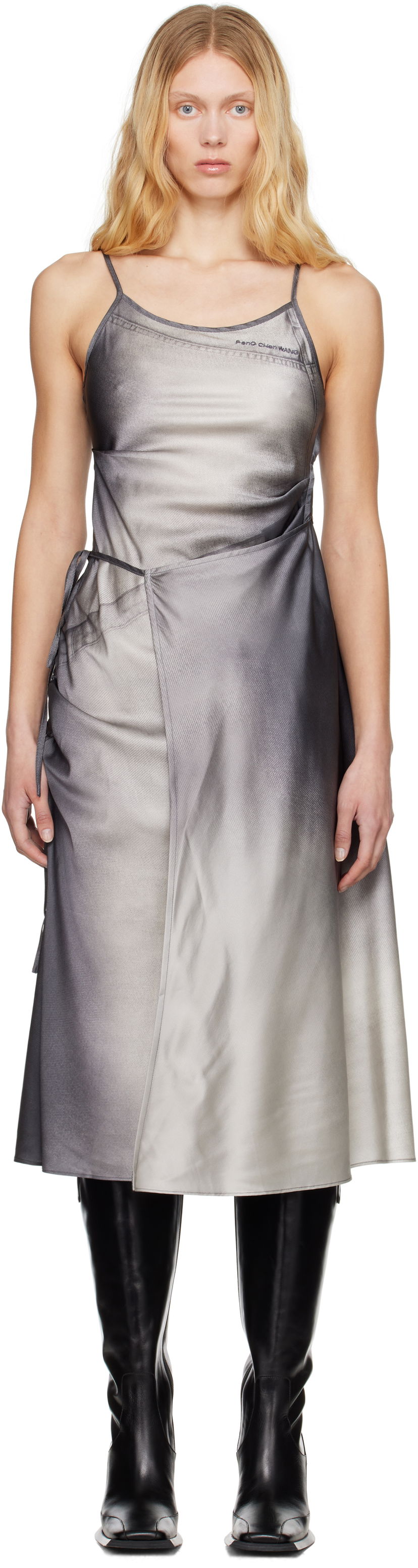 Obleke Feng Chen Wang Feng Chen Wang Draped Midi Dress Siva | FWS19DR01