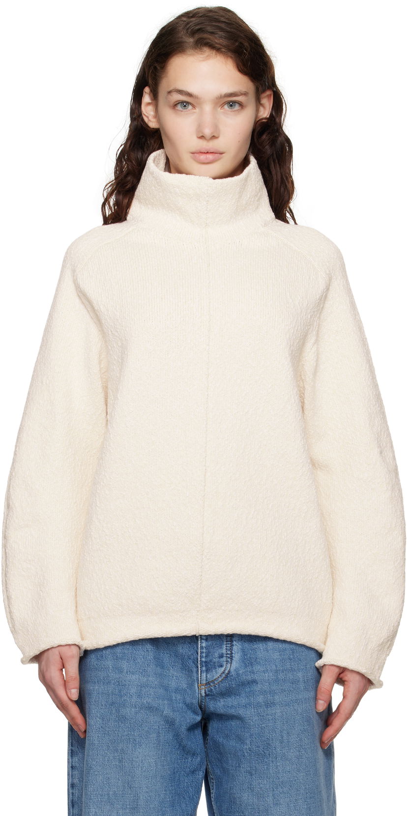 Pleteni pulover Bottega Veneta Cotton Turtleneck Bela | 805920 V4R50