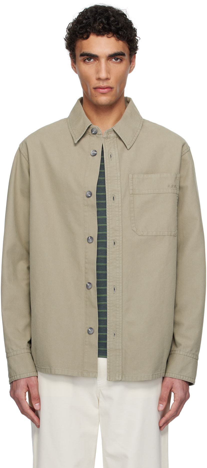 Srajce A.P.C. A.P.C. Basile Chest Pocket Overshirt Bež | COGBJ-H02918