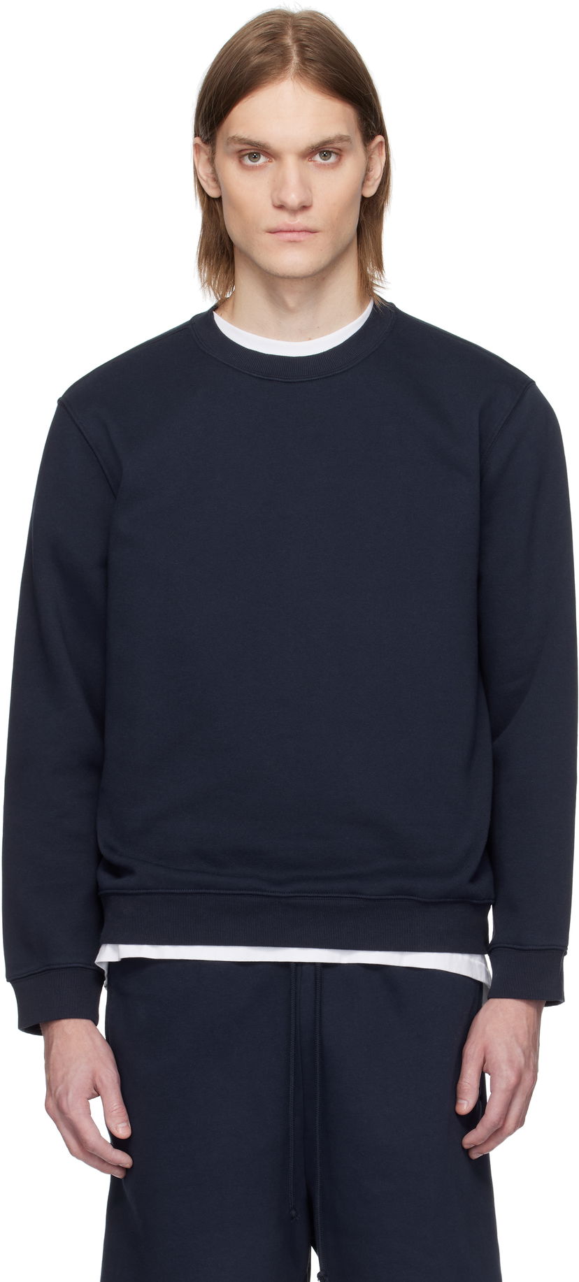 Pleteni pulover SKIMS SKIMS Fleece Lounge Sweatshirt Mornarica | PL-PLO-8028M-NAVY