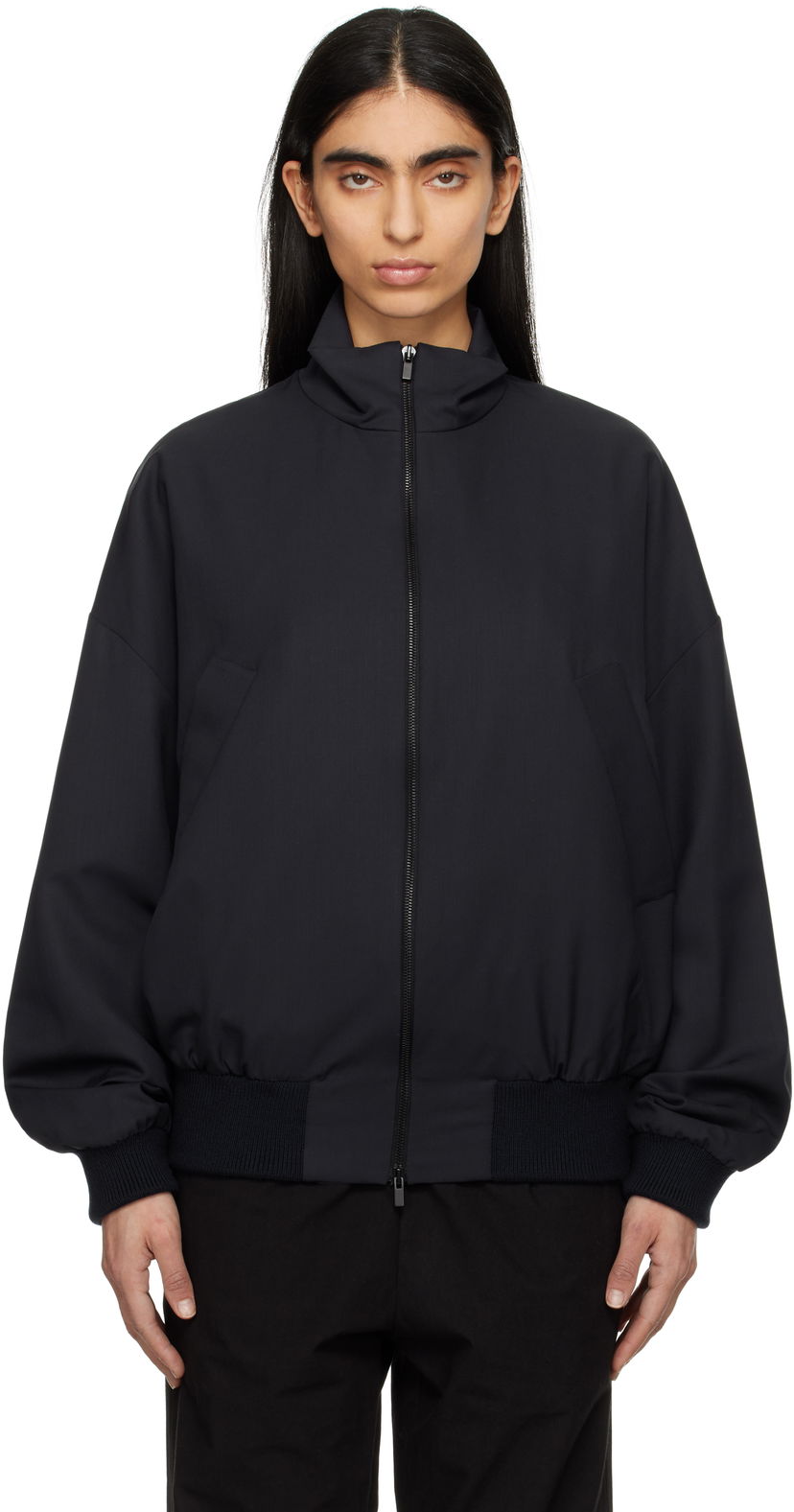 Bomber jakna Fear of God Fear of God Wool High Neck Track Jacket Črna | FGE230-327HTW