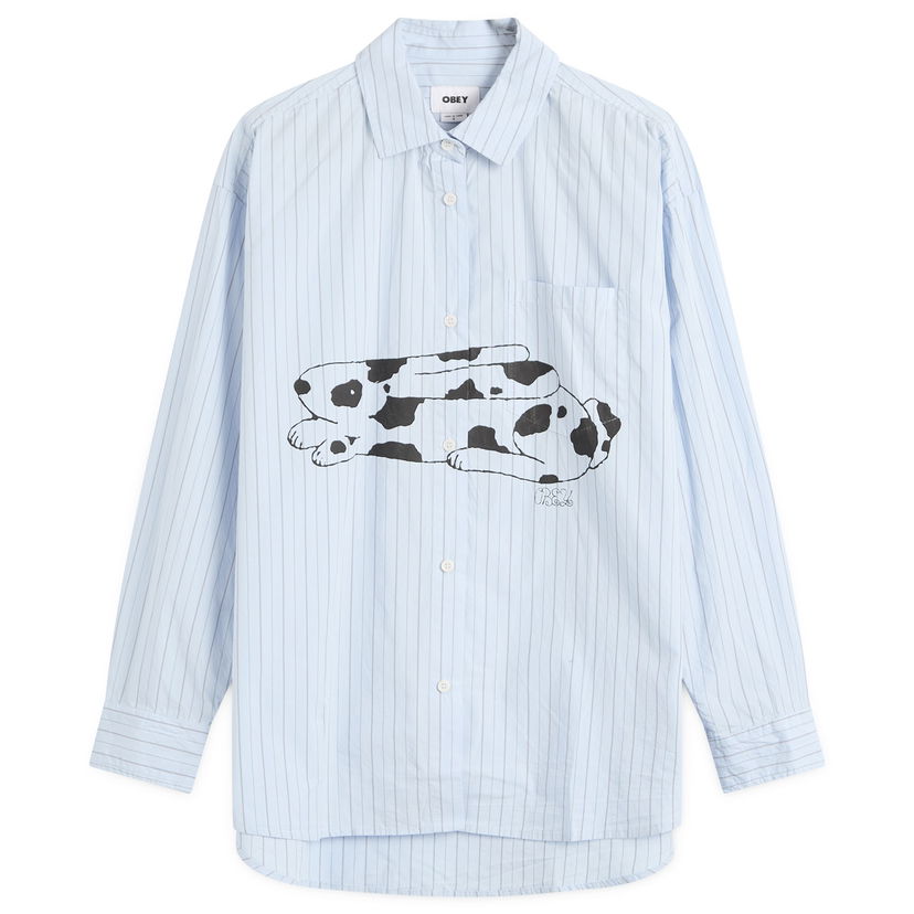 Srajce OBEY Beverly Graphic Long Sleeve Shirt, Size X-Small Modra | 281200141-LBL