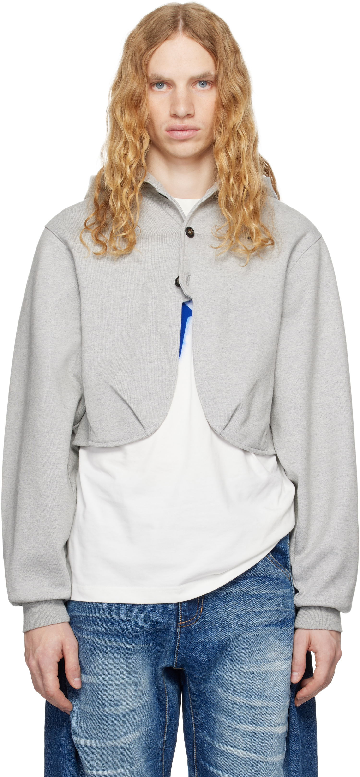 Pulover ADER ERROR Cropped Button Hoodie Siva | BN01FWHD0401GR, 0