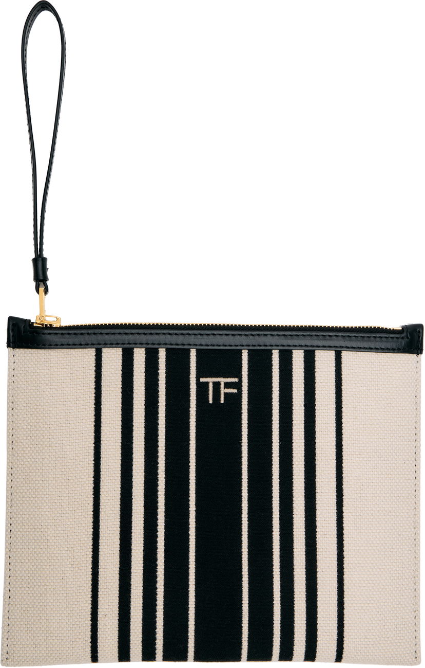 Denarnica Tom Ford TOM FORD Striped Canvas Wristlet Pouch Bež | S0522-TCN056G