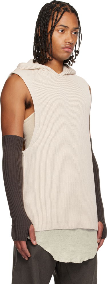 Pulover Rick Owens Rick Owens Ribbed Sleeveless Hoodie with Arm Sleeves Bež | RR02E1680 KWVH, 1