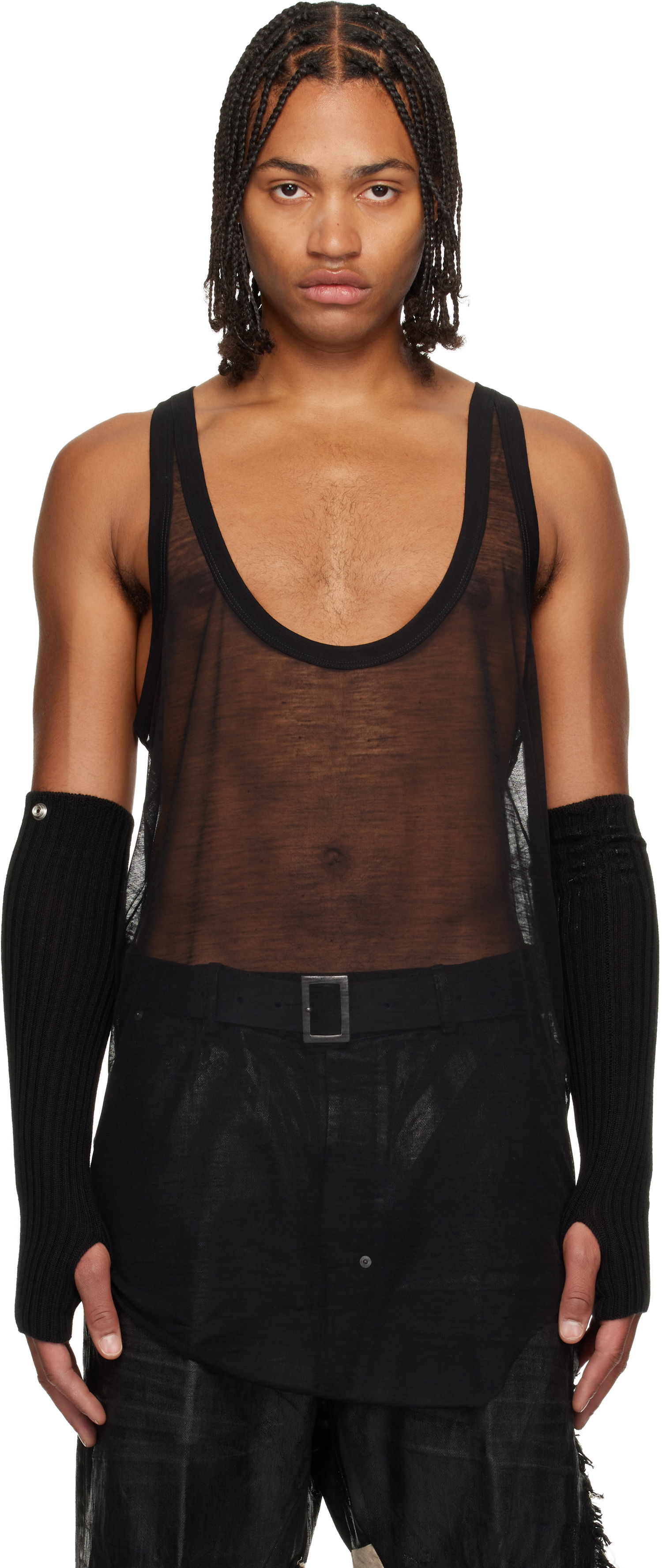 Majica brez rokavov Rick Owens Concordians Pony Sheer Deep Scoop-Neck Tank Top Črna | RR02E1101 JWR, 0