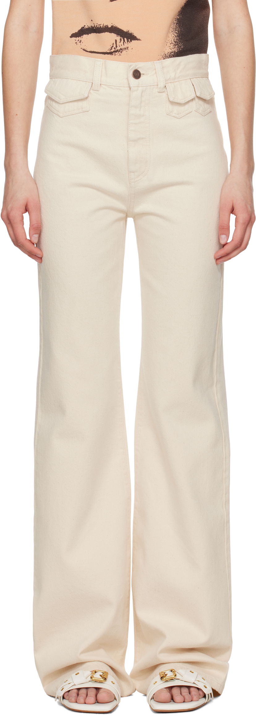 Kavbojke CHLOÉ Chloé High-Rise Flare Jeans Bež | CH25UDP03251