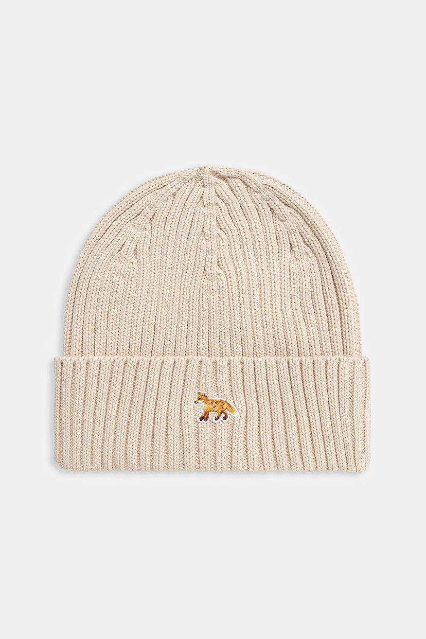 Beanie MAISON KITSUNÉ Maison Kitsuné Baby Fox Ribbed Knit Beanie Bež | PW06103KT1140
